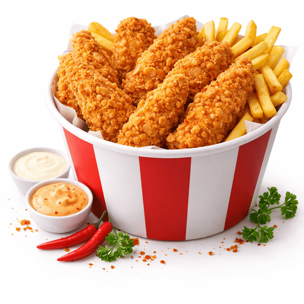 Trei Bucket cu Crispy Homemade Din Piept de Pui cu Cartofi si Sos